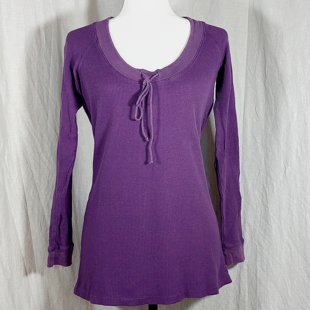 Y2K Rebecca Beeson purple long-sleeved waffle-knit T-shirt, 4/XL, EUC